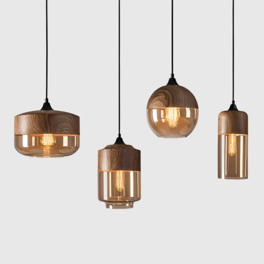 Scandinavian Wooden Globe Pendant Light with Glass Shade - NordLuna
