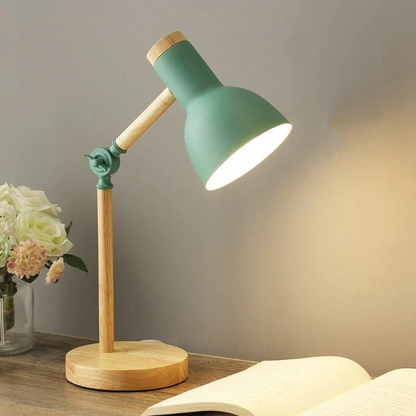 Scandinavian Wooden LED Desk Lamp with Adjustable Arm and Touch Control
