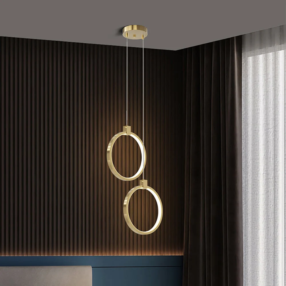 Modern Brass Circle Pendant Light - Dual Ring Hanging Fixture