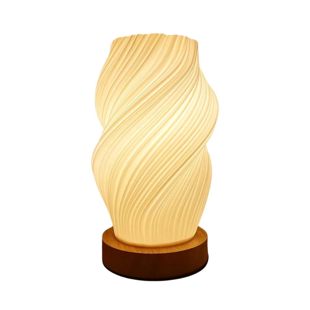 Dimmable Bedside Lamp with Wooden Base and 3D-Printed Shade