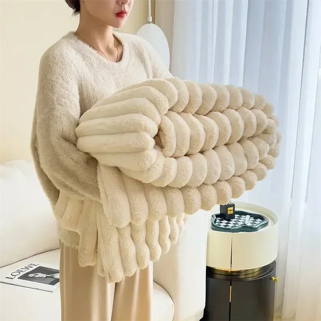 Throw Blanket | Plush Polyester | Ribbed Texture Soft Feel | Living Room Comfort