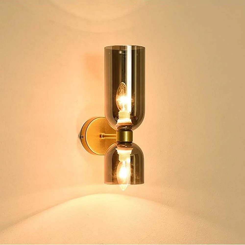 Modern Dual Glass Wall Sconce �C Minimalist LED Up and Down Light Fixture