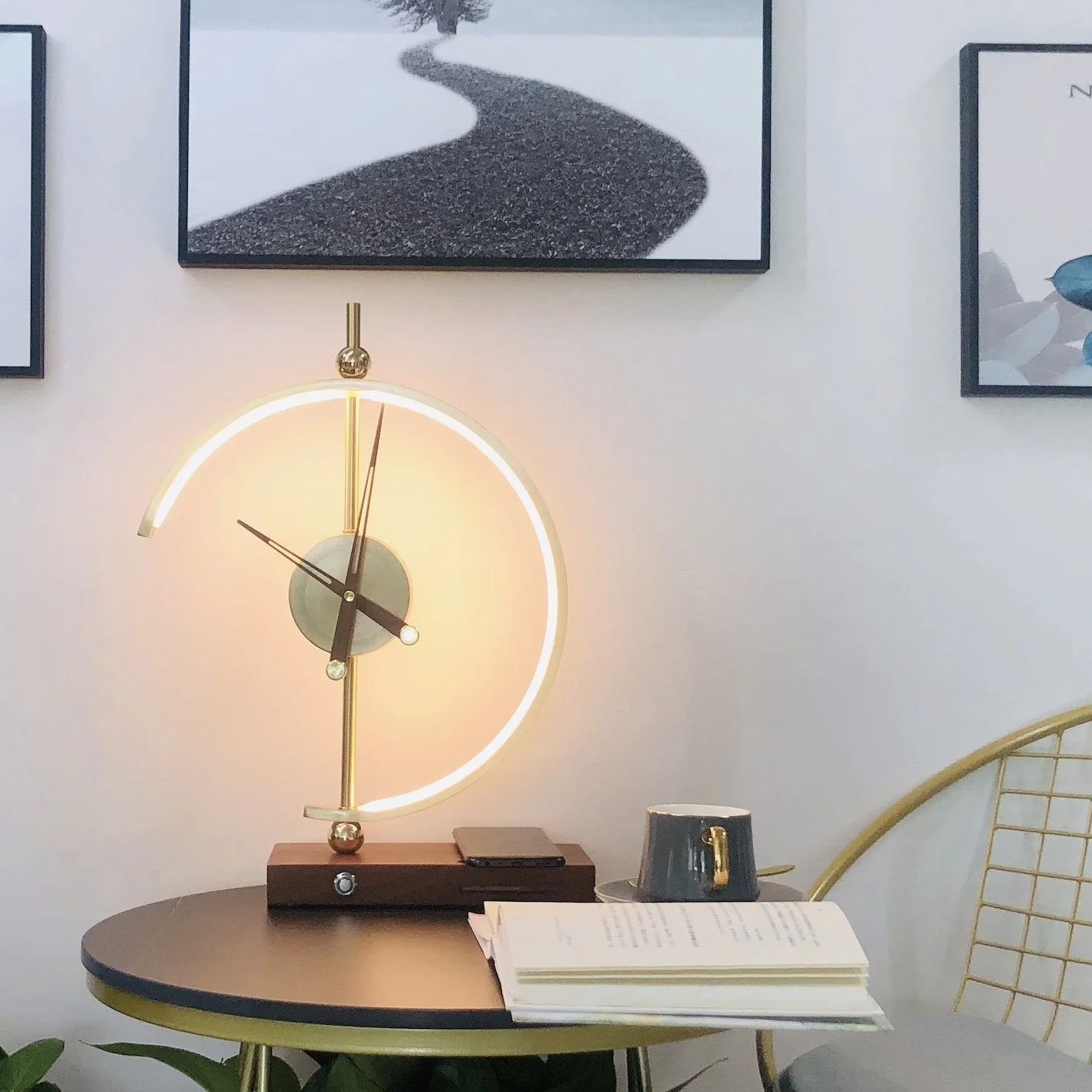 Modern Decorative Table Lamp with Clock & Wireless Charging Station