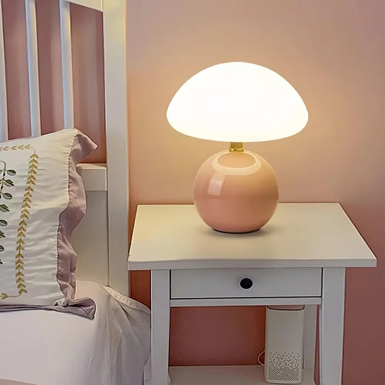 Mid-Century Modern Mushroom Table Lamp with Glossy Ceramic Finish