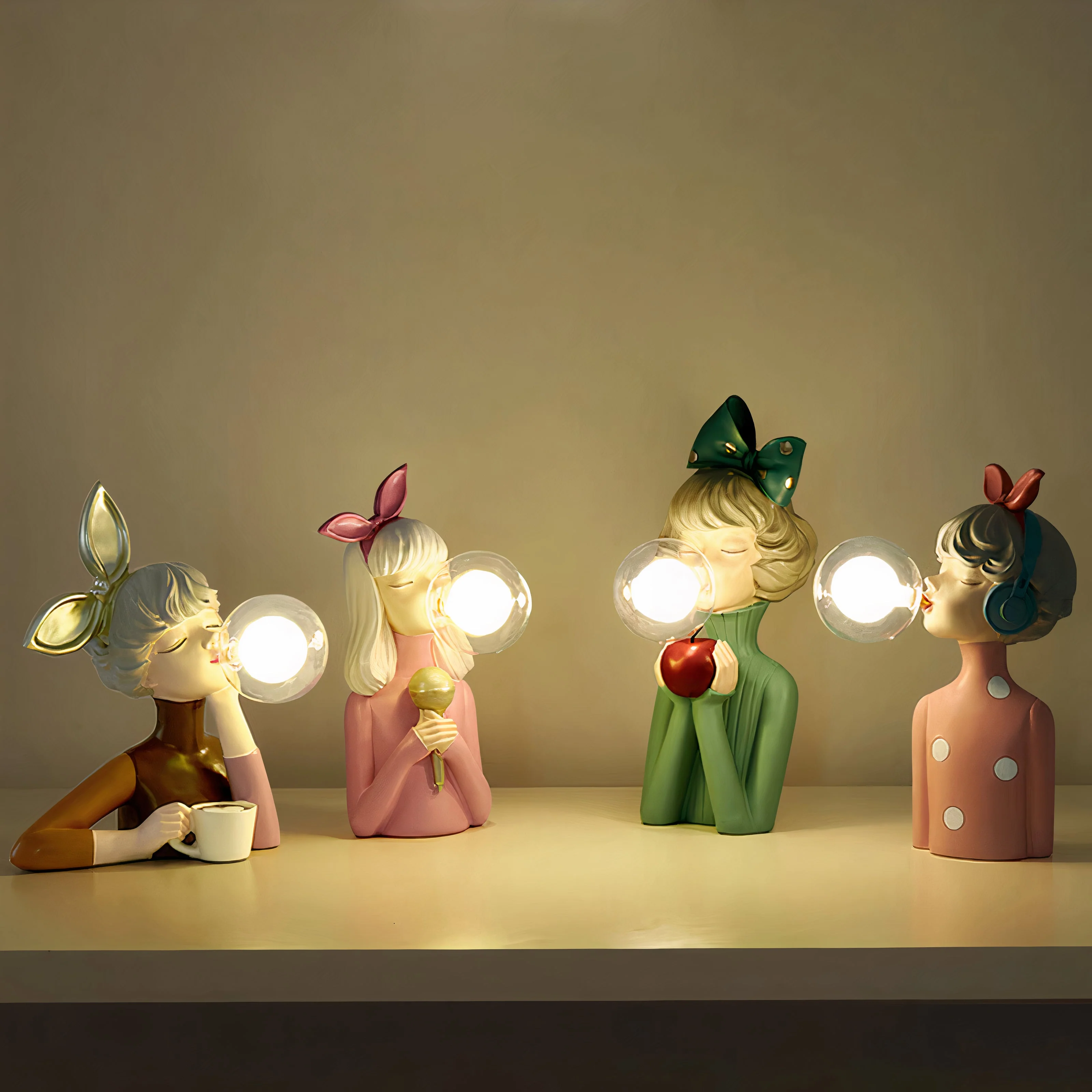 Handcrafted Whimsical Figurine Table Lamp with USB and Playful Bubble Design