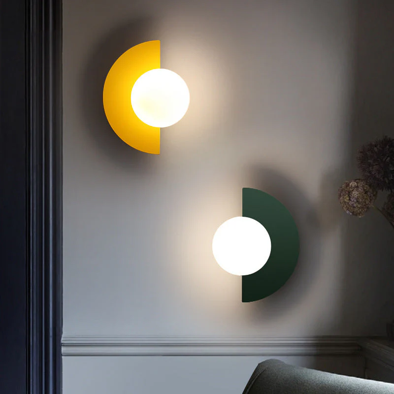 Glass Globe Wall Sconce, Modern Minimalist Light with Geometric Semicircle Base