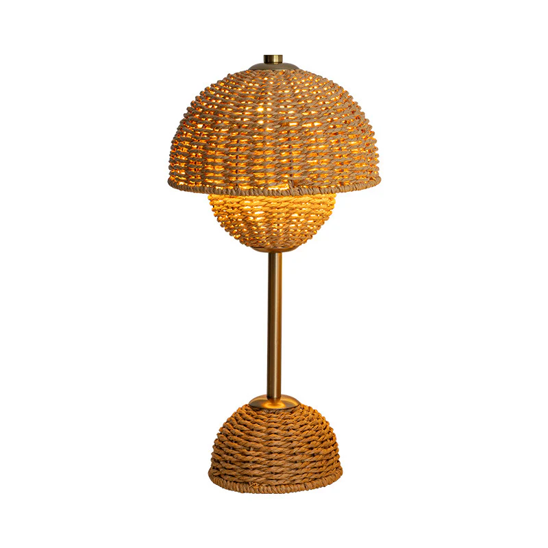 Eco-Friendly Bamboo Rattan Table Lamp with LED Ambient Glow