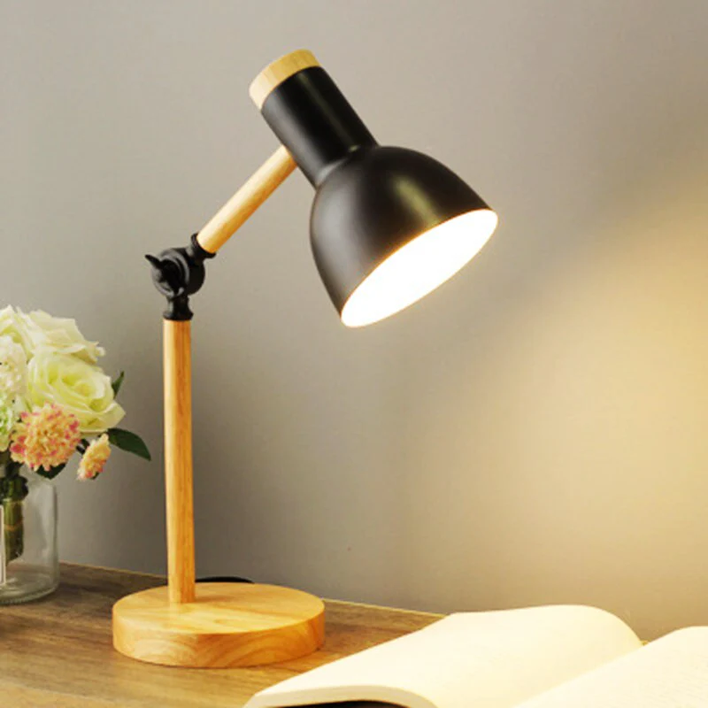 Scandinavian Wooden LED Desk Lamp with Adjustable Arm and Touch Control