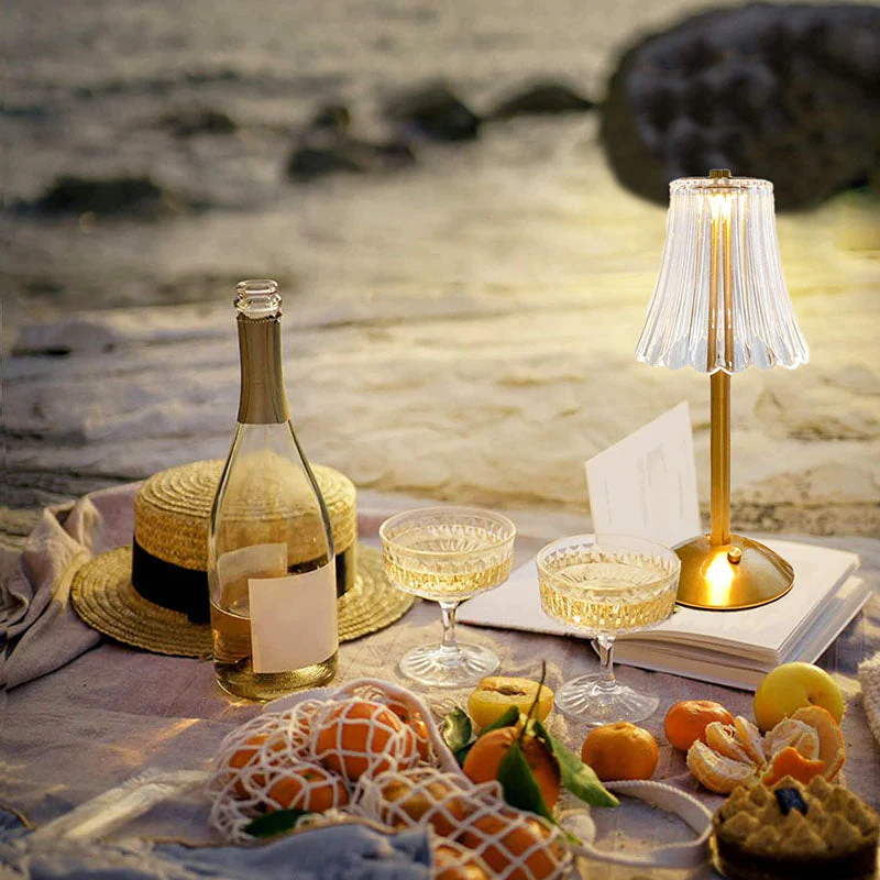 LED Retro Table Lamp with Crystal Shade & Touch Control, USB Rechargeable