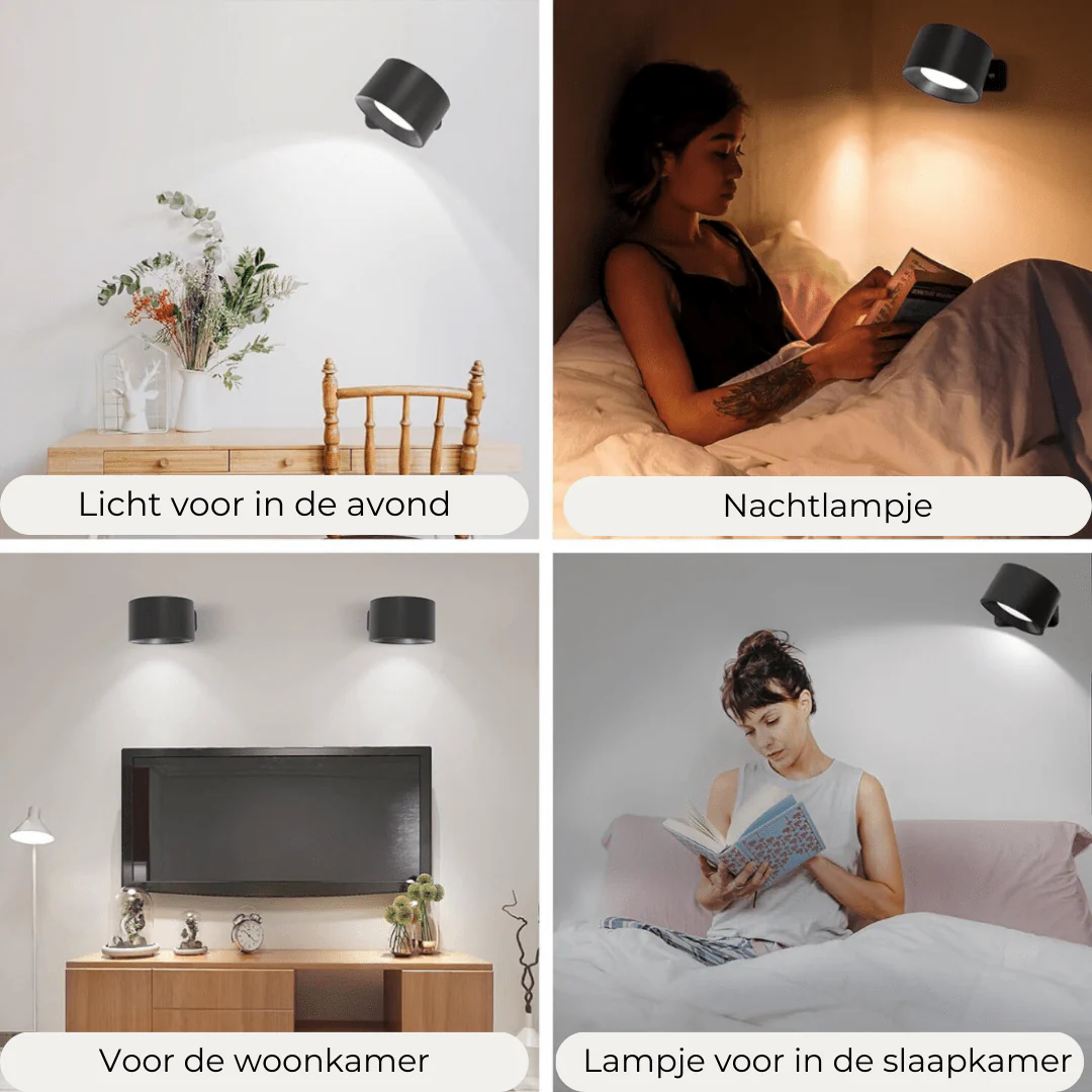 Wall Lamp | Matte Black Metal & Natural Wood | 360�� Rotatable Head | Living Room Accent