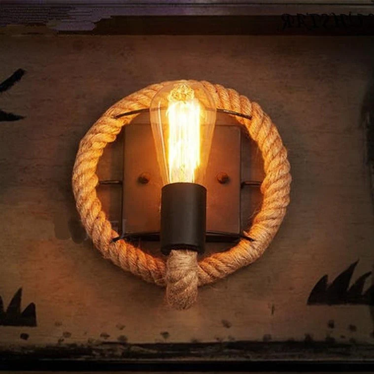 Industrial Rustic Rope Wall Sconce with Exposed Bulb Design