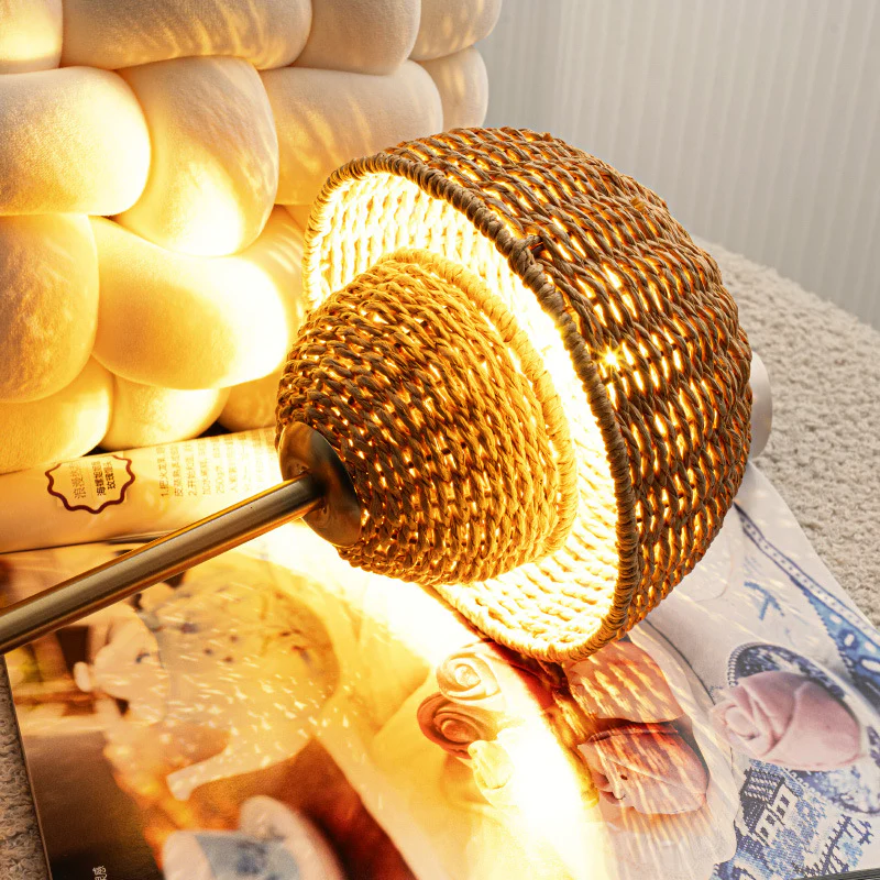 Eco-Friendly Bamboo Rattan Table Lamp with LED Ambient Glow