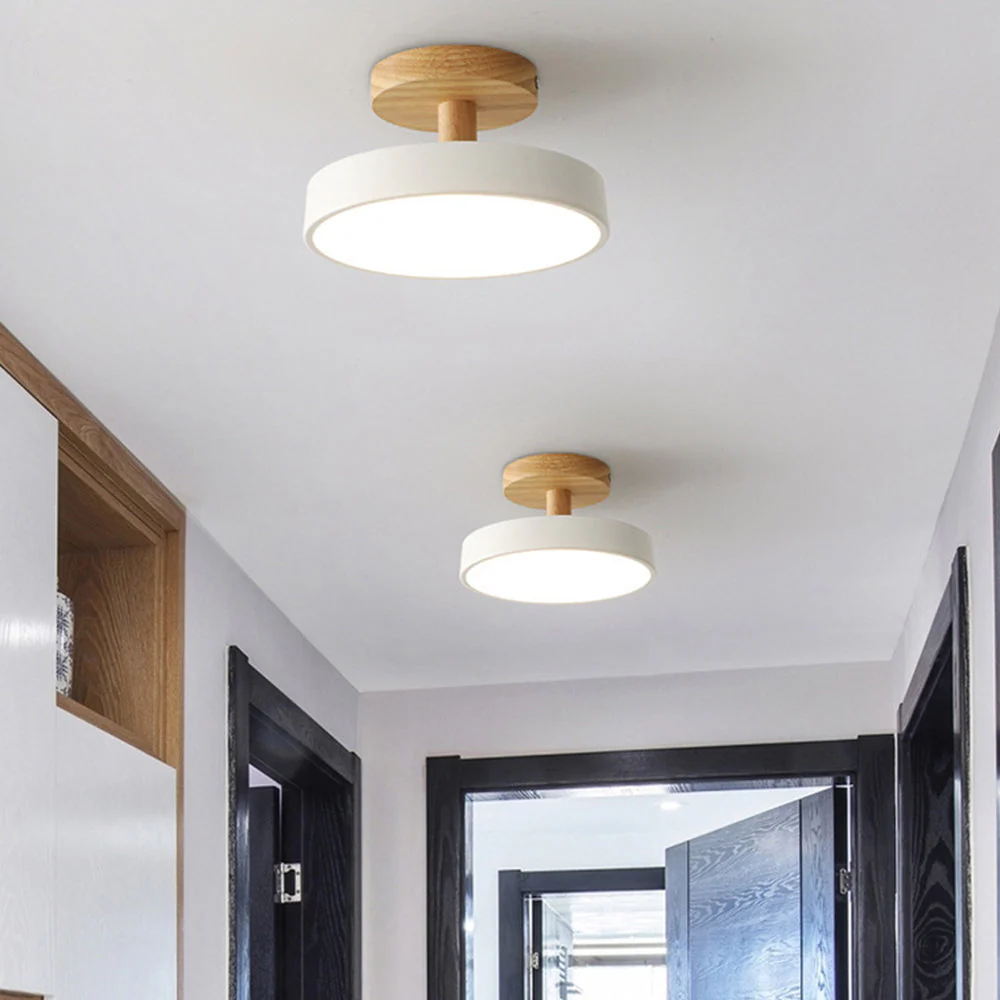 Modern Flush Mount LED Ceiling Light �C Wood & Iron, Minimalist Round Design