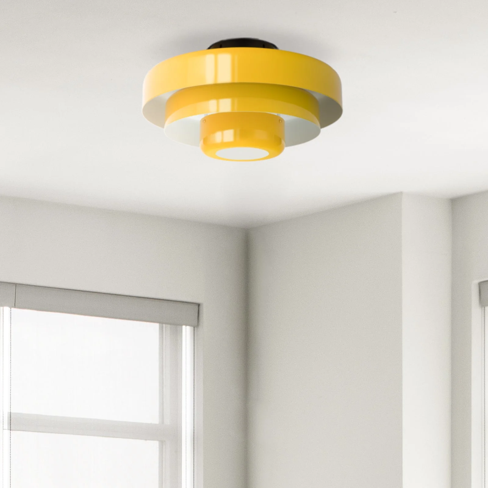 Mid-Century Modern Iron Flush Mount Ceiling Light with Tiered Geometric Design
