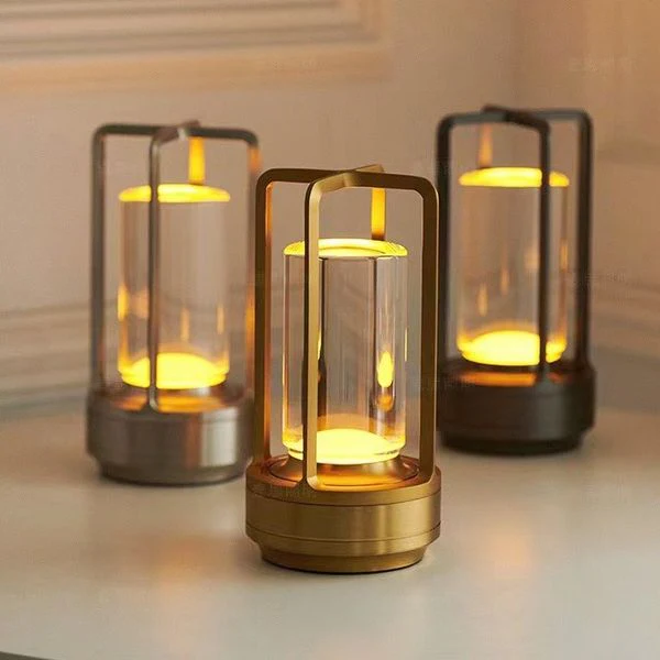 Modern Crystal Lantern Table Lamp with Touch Control & USB Charging