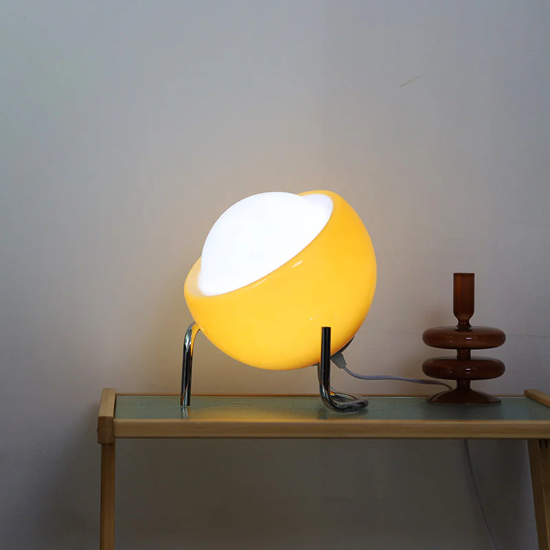 Bauhaus-Inspired Modern Glass Table Lamp with LED and Metal Stand