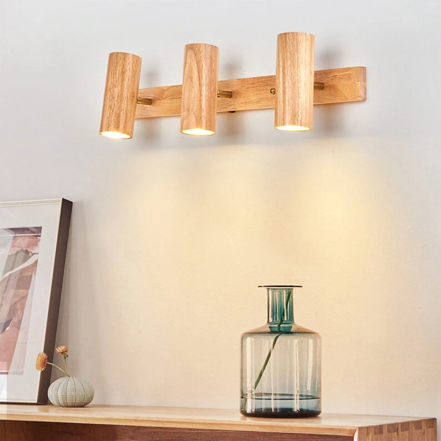Modern Wooden Wall Light with Built-in LED �C Minimalist Sconce in 1/3/4 Spot Designs