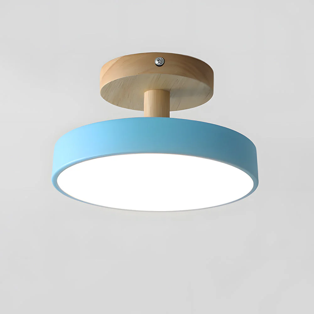 Modern Flush Mount LED Ceiling Light �C Wood & Iron, Minimalist Round Design