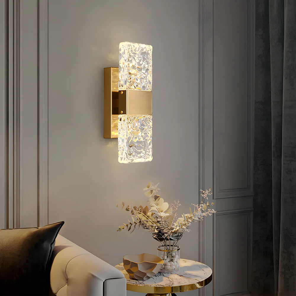 Crystal LED Wall Light �C Modern Textured Glass Sconce for Elegant Ambient Lighting