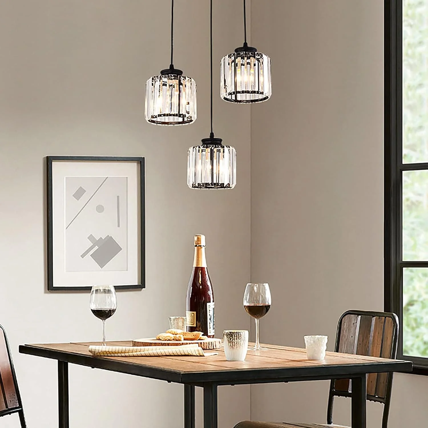 Modern Multi-Light Glass Pendant Light �C Sleek Geometric Design for Kitchen or Dining Room