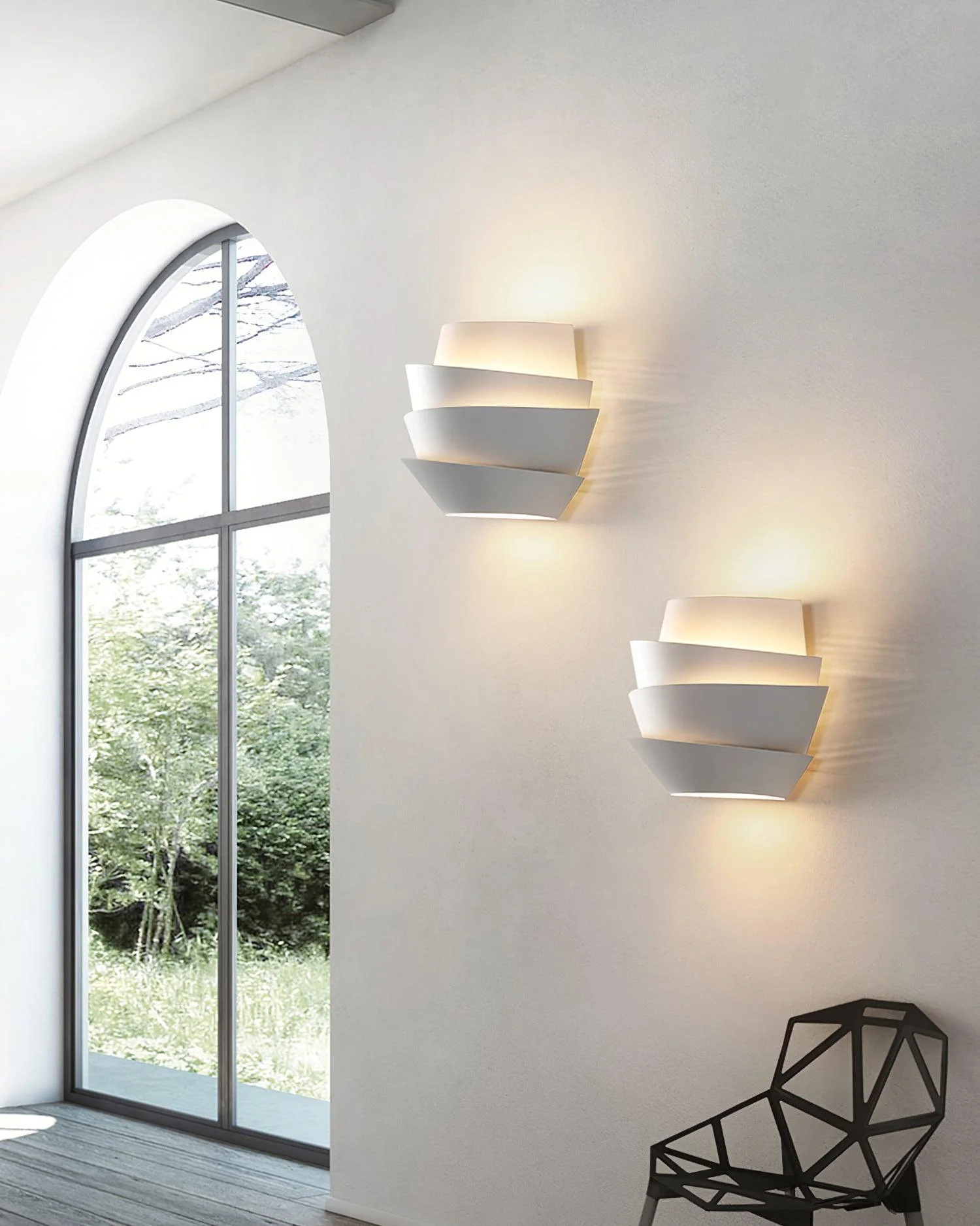 Modern French-Inspired Tiered Wall Light �C Sculptural LED Sconce in Matte Finish