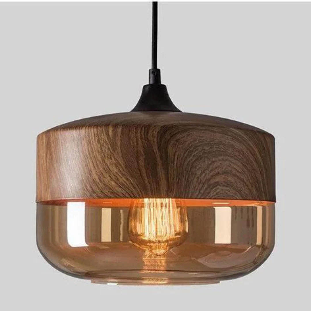Scandinavian Wooden Globe Pendant Light with Glass Shade - NordLuna