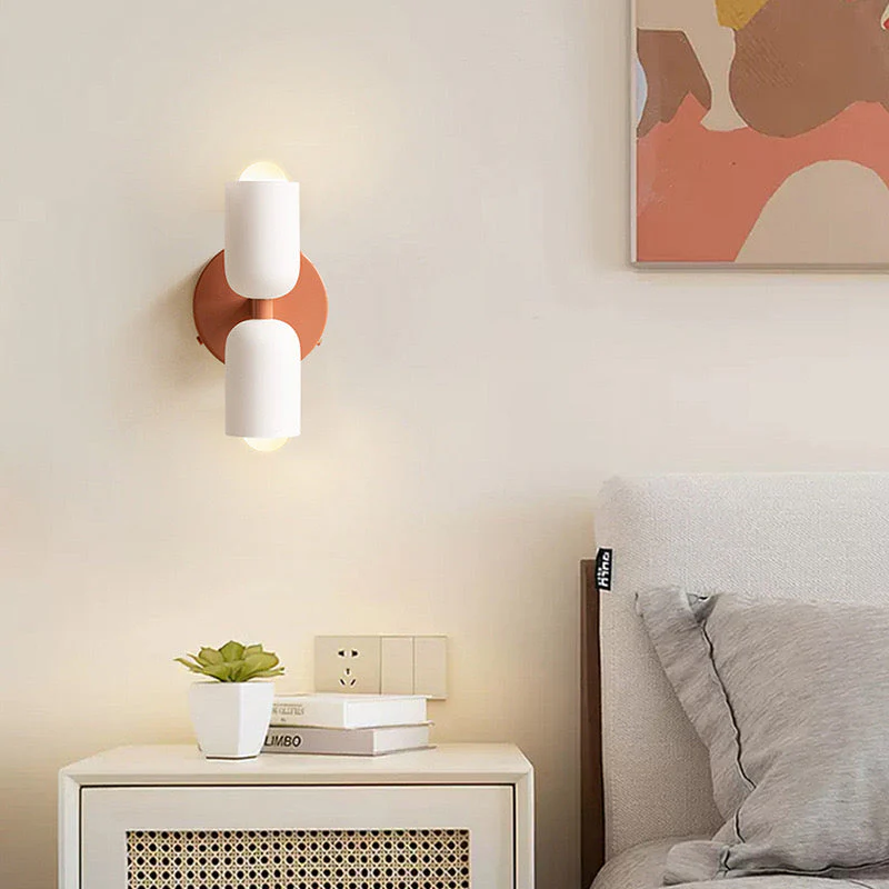 Modern Double Wall Light with Cylindrical Shades �C Sleek Metal Sconce for Indoor Use