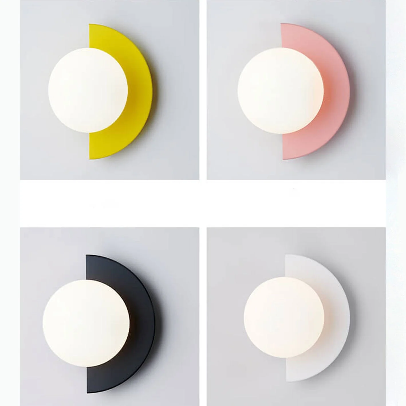 Glass Globe Wall Sconce, Modern Minimalist Light with Geometric Semicircle Base