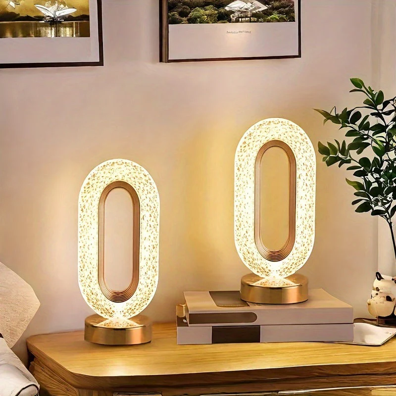 Touch-Controlled Ring Table Lamps, Adjustable Brightness, Set of 2