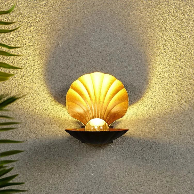 Outdoor Shell Wall Light �C Weatherproof Coastal Sconce in Ribbed Metal & Glass Design