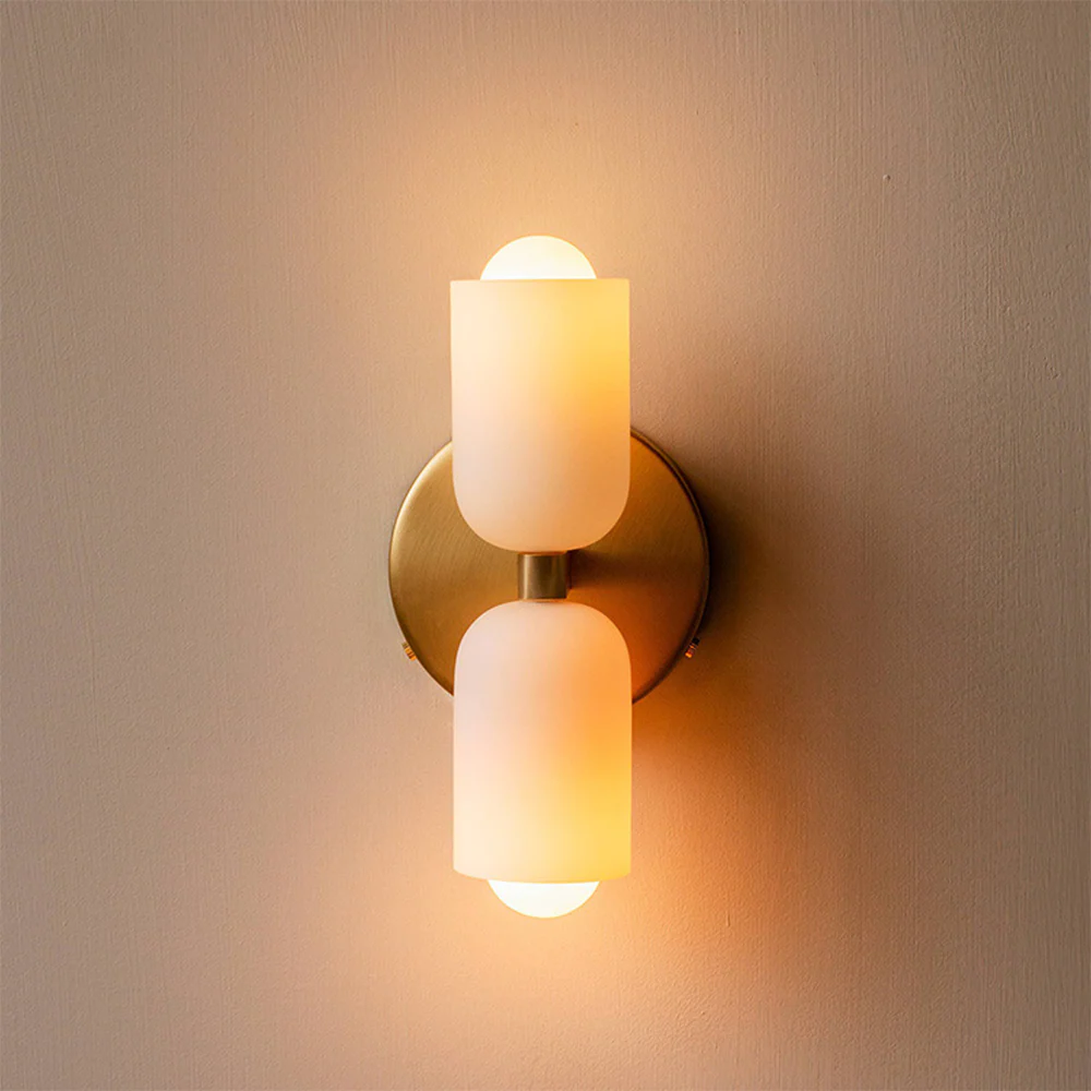 Modern Double Wall Light with Cylindrical Shades �C Sleek Metal Sconce for Indoor Use