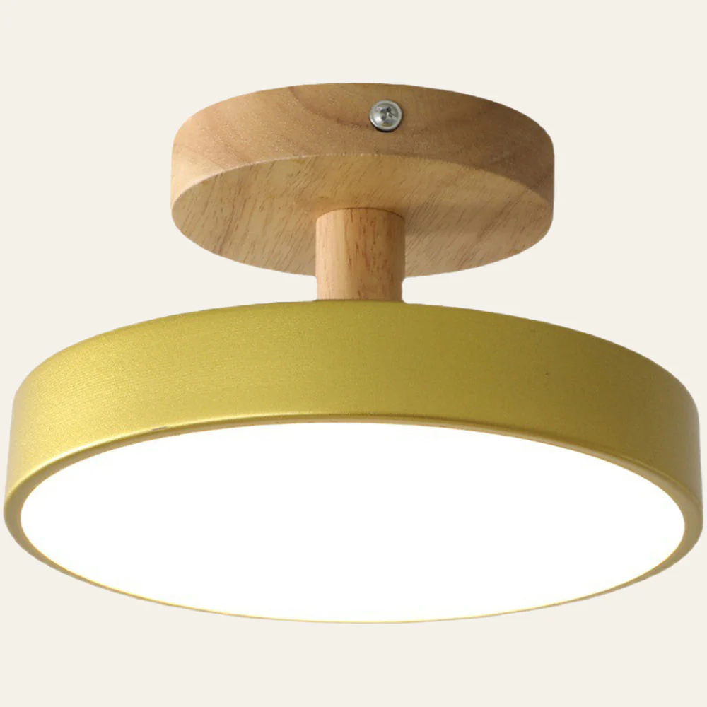 Modern Flush Mount LED Ceiling Light �C Wood & Iron, Minimalist Round Design