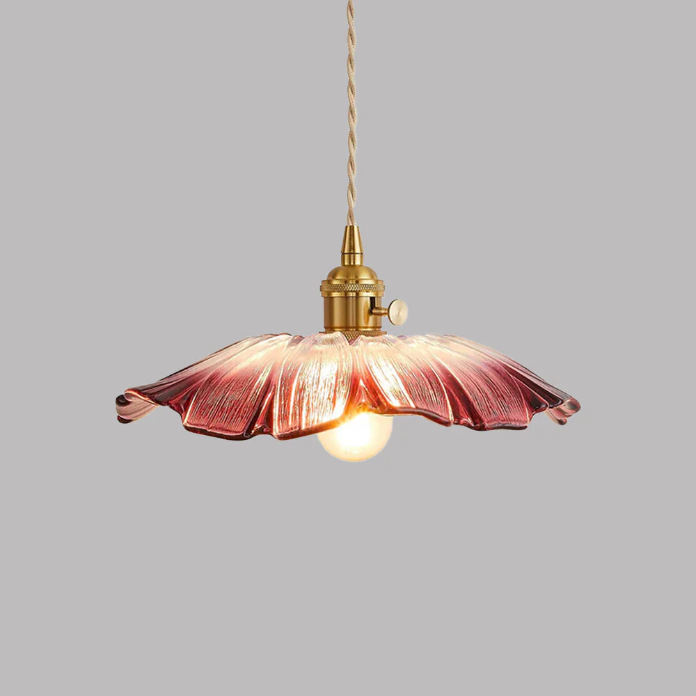 Vintage Glass Flower Pendant Light �C Retro Fluted Shade for Dining Room Ceiling Decor
