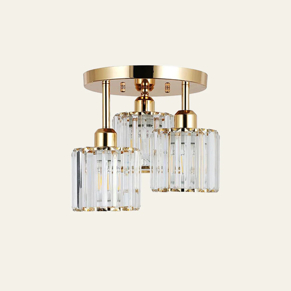 Modern Crystal Semi-Flush Ceiling Light with Ribbed Glass Shades �C 3-Light Fixture