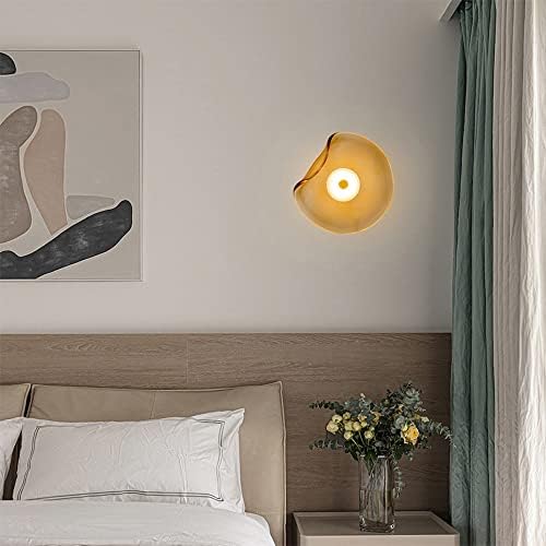 Modern LED Wall Sconce �C Amber Glass Shade, Warm Light, Minimalist Metal Design