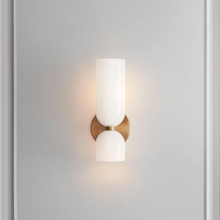 Modern Dual Glass Wall Sconce �C Minimalist LED Up and Down Light Fixture