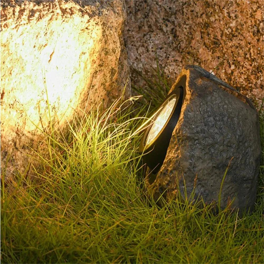 Natural Stone Solar Garden Light �C Rustic Outdoor LED Rock Lamp