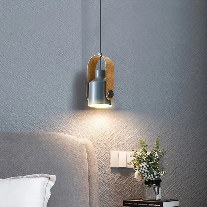 Nordic Modern Pendant Lamp - Wood & Metal Minimalist Spotlight