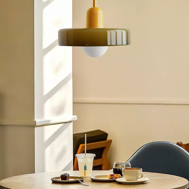 Modern Bauhaus Pendant Light with Glossy Glass Shade