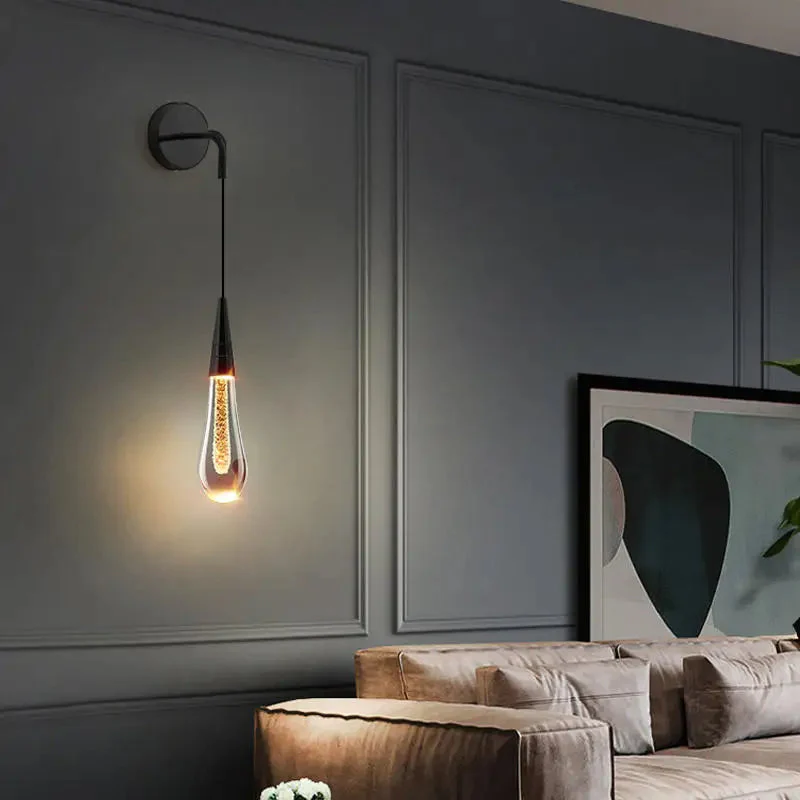 Teardrop Glass Wall Light �?Elegant Minimalist Pendant Lamp with Warm LED Glow