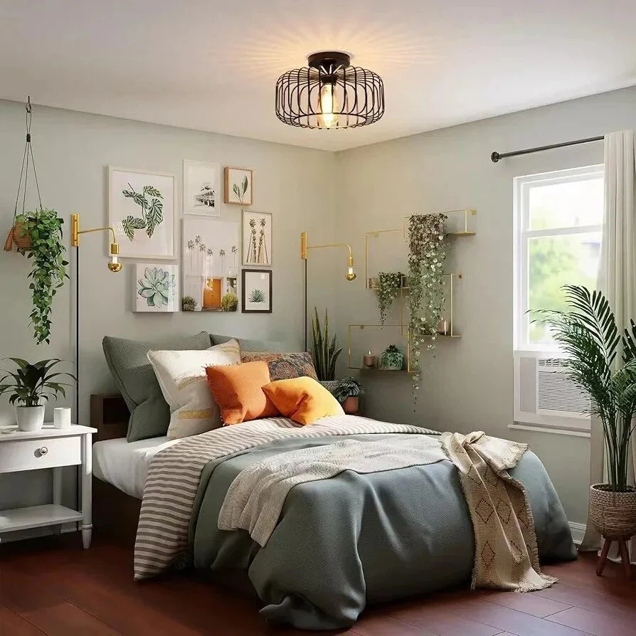 Industrial Modern Semi-Flush Mount Ceiling Light - Minimalist Birdcage Design