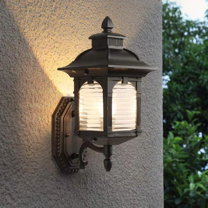 Vintage-Inspired Antique Glass Outdoor Wall Lantern with Ornate Metalwork