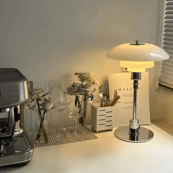 Scandinavian Art Deco Table Lamp with Glossy Dome Shade