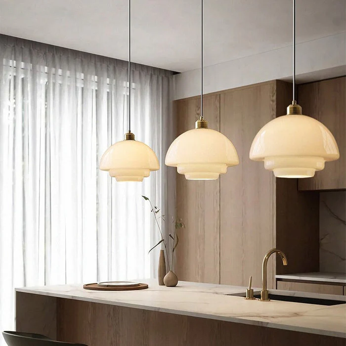 Modern Minimalist Glass Pendant Lamp with Brass Accents