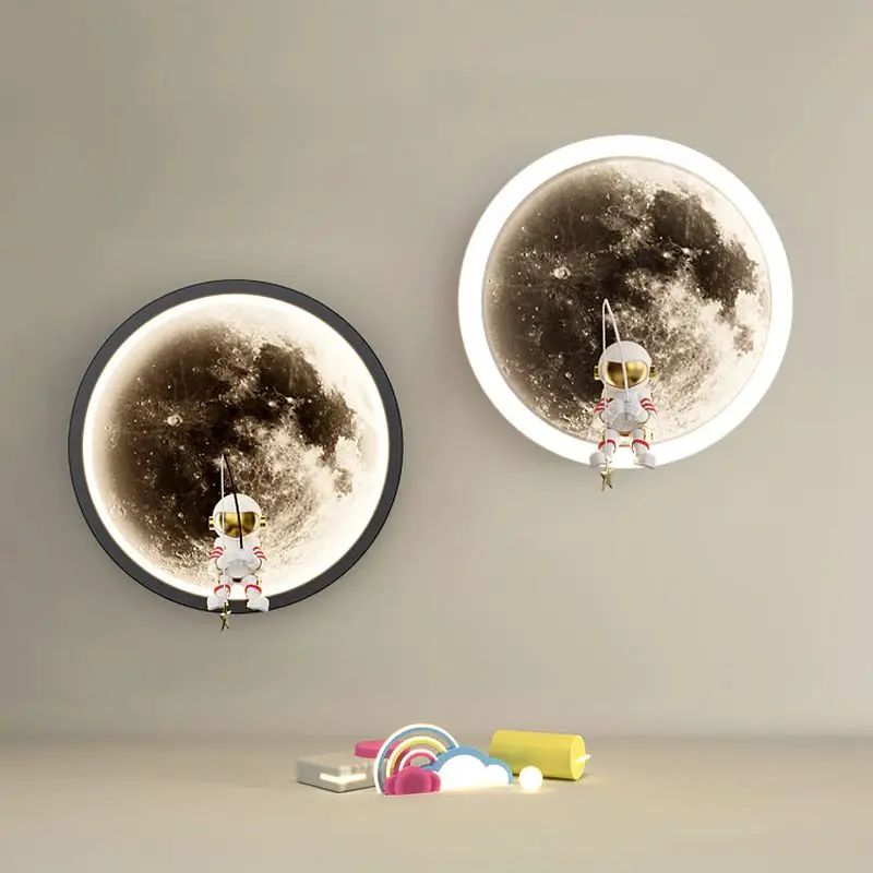 LED Moon Wall Lamp with 3D Astronaut �?Modern Space-Inspired Decorative Light