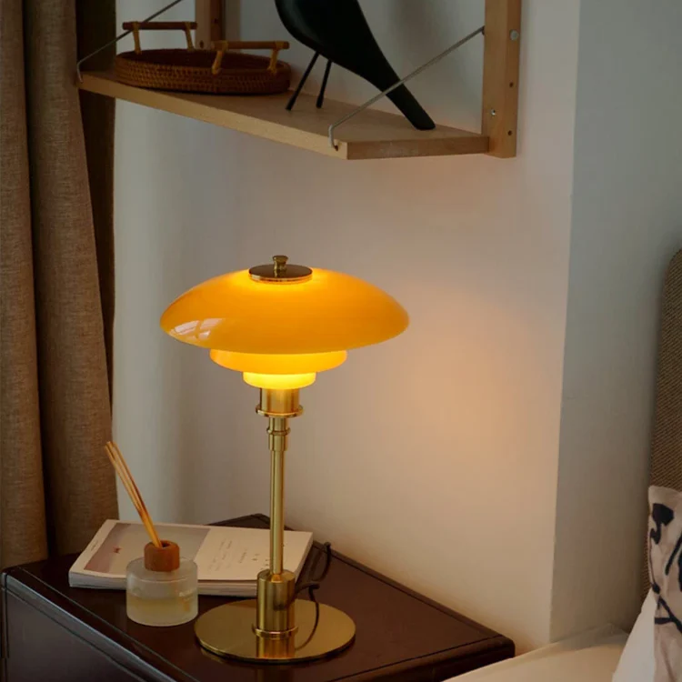 Scandinavian Art Deco Table Lamp with Glossy Dome Shade