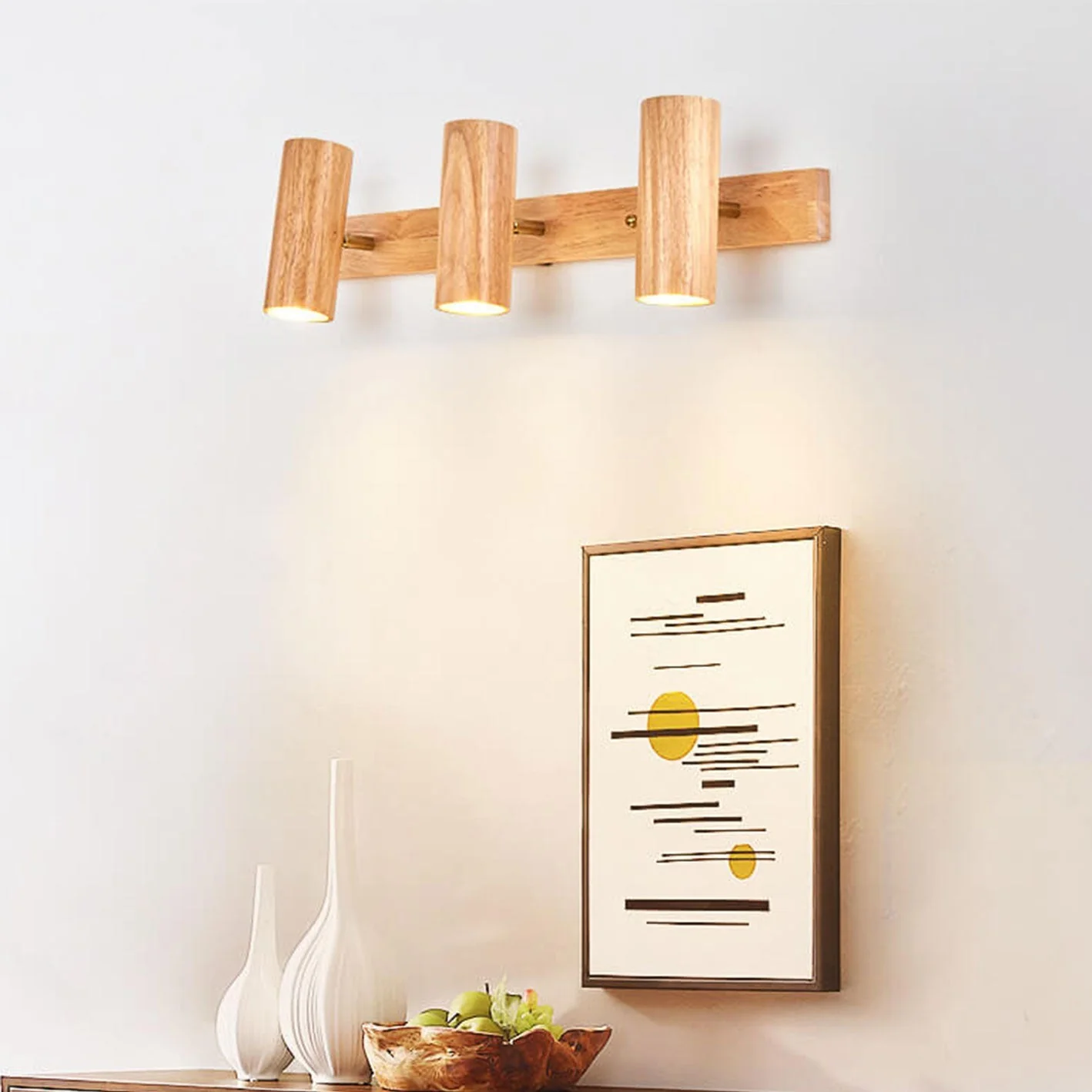 Modern Wooden Wall Light with Built-in LED �C Minimalist Sconce in 1/3/4 Spot Designs