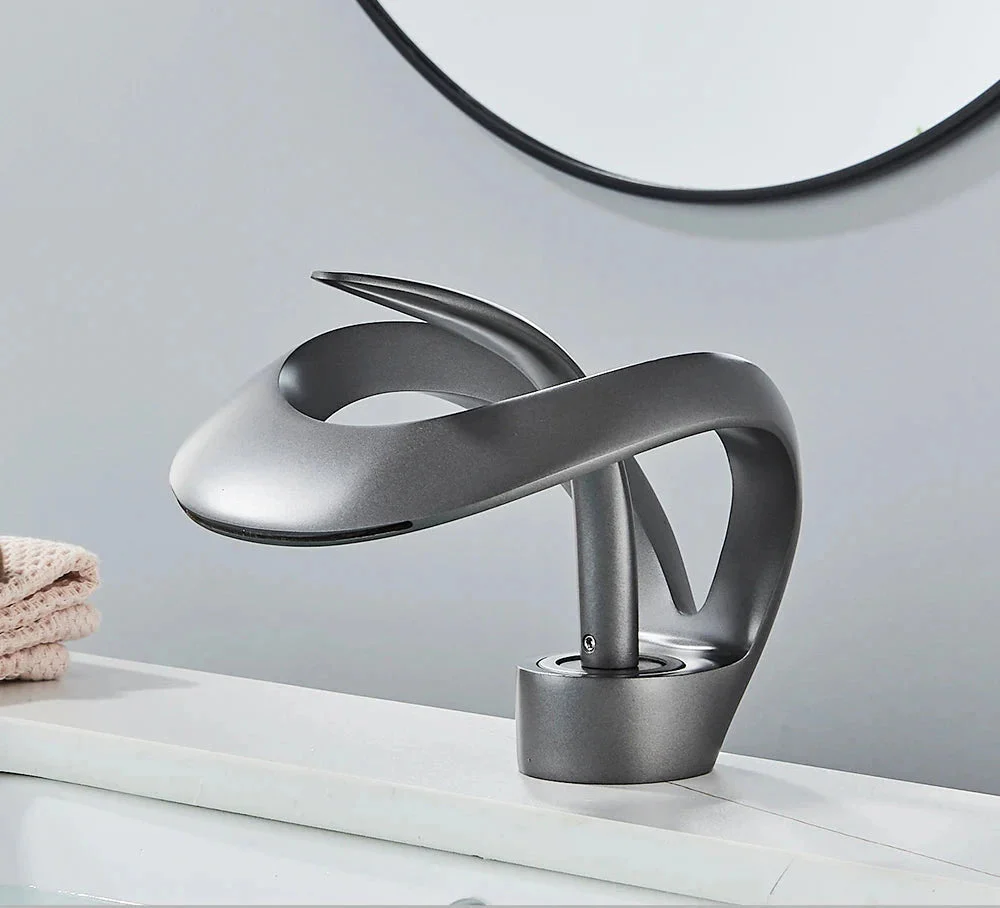 Modern Matte Black Waterfall Bathroom Faucet - Single Handle Vessel Sink Tap