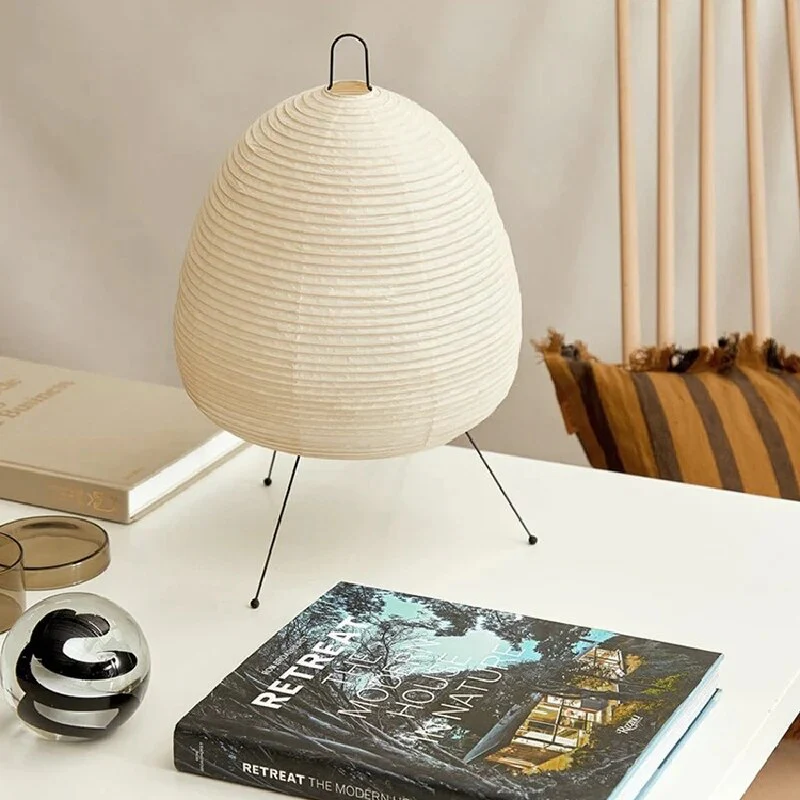 Minimalist Japanese Rice Paper Table Lamp with LED and Sculptural Design