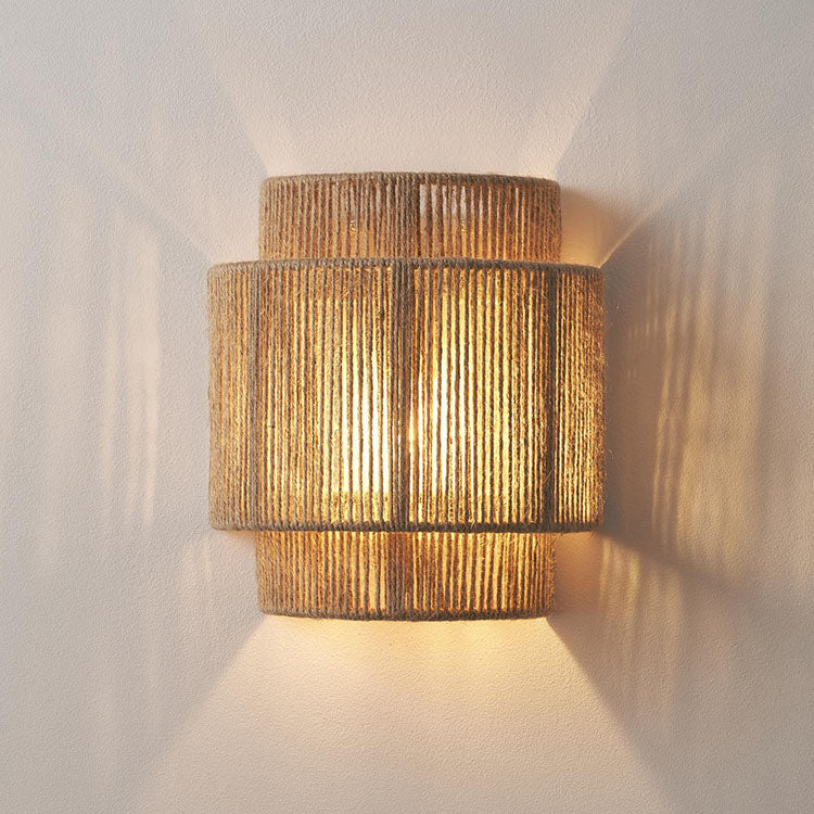 Japanese Woven Rope Wall Light �C Boho Coastal Dual-Tier Sconce for Living Room/Bedroom
